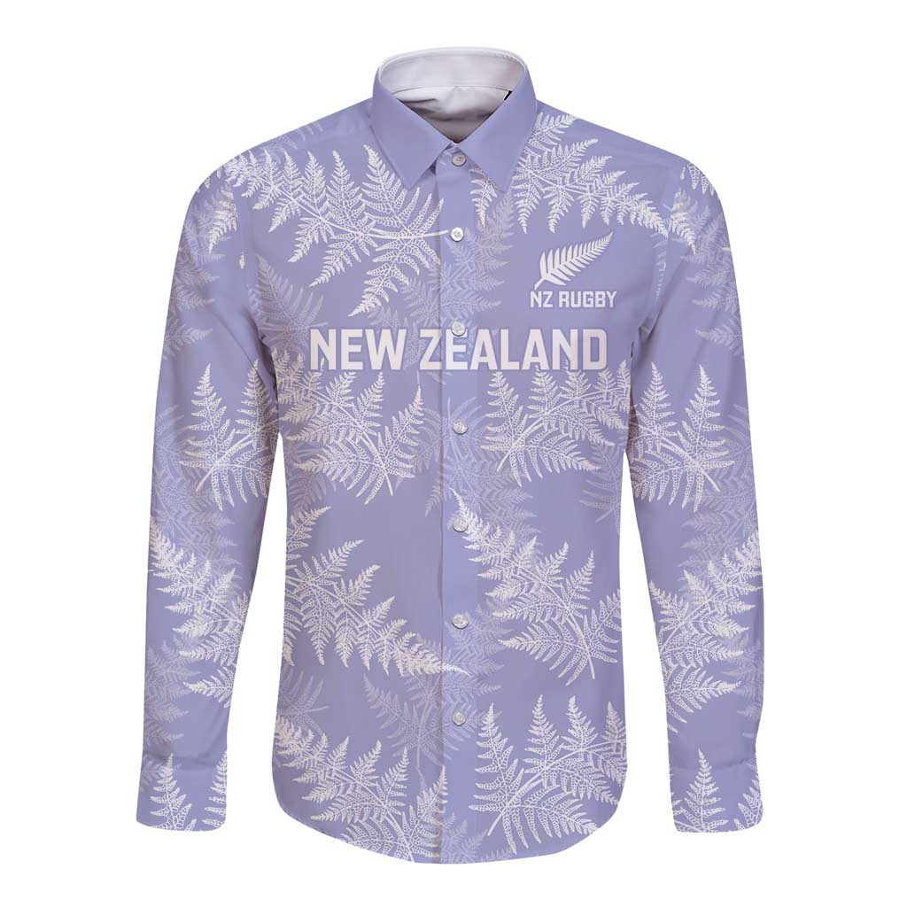 New Zealand Silver Fern Rugby Custom Long Sleeve Button Shirt Go Aotearoa Champions Purple Version - Polynesian Pride