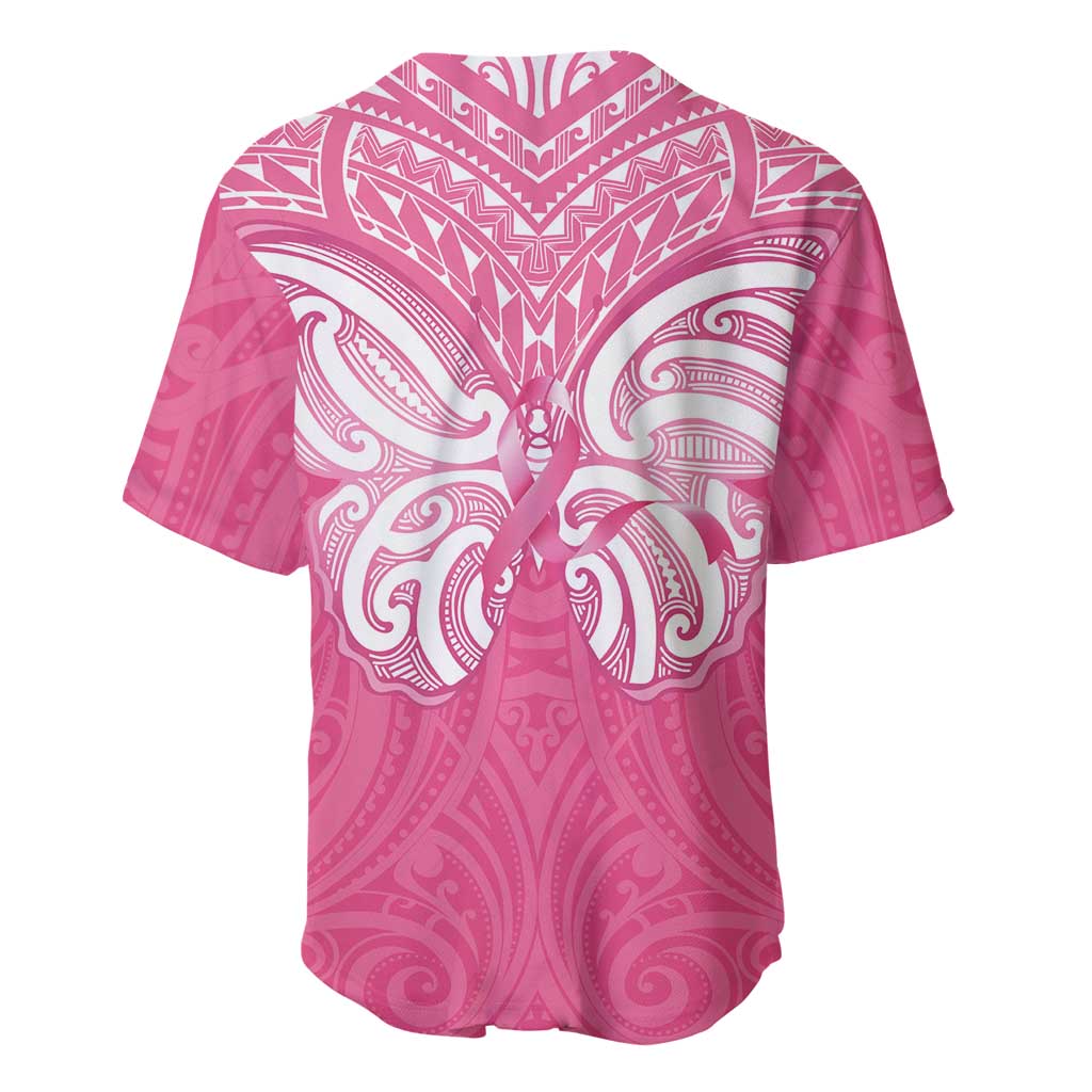 New Zealand Breast Cancer Awareness Baseball Jersey Maori Butterfly Pink Ribbon - Polynesian Pride