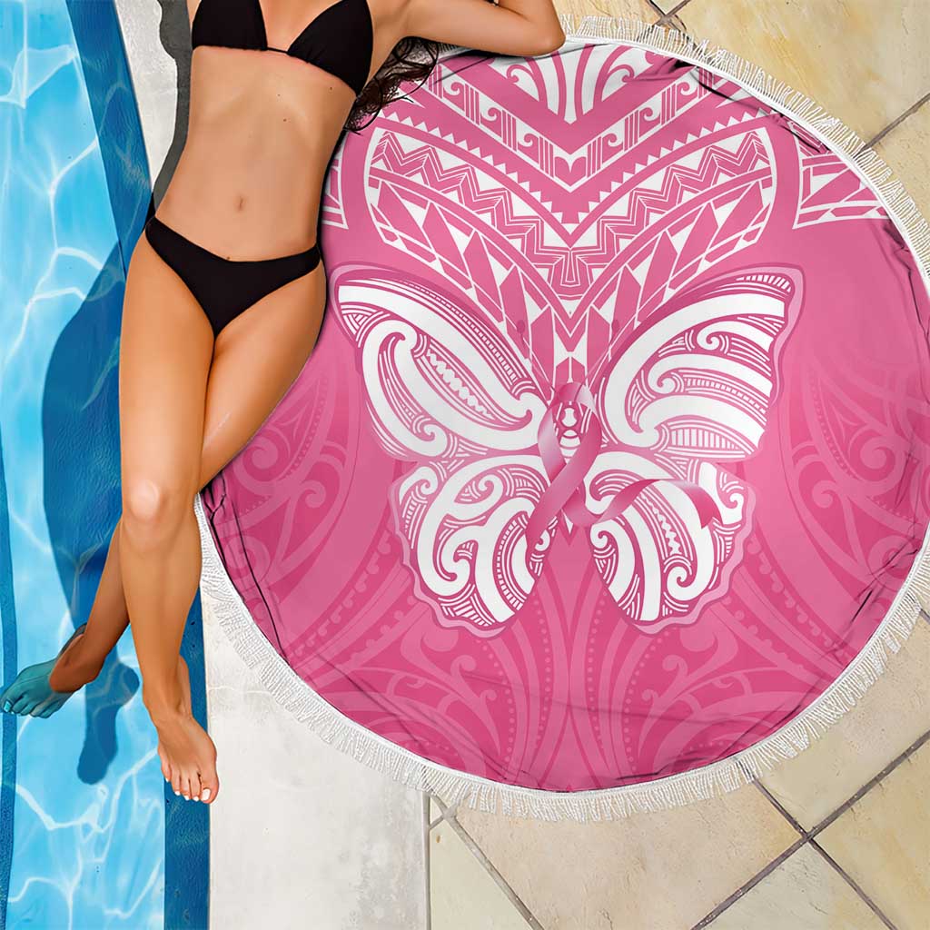 New Zealand Breast Cancer Awareness Beach Blanket Maori Butterfly Pink Ribbon - Polynesian Pride