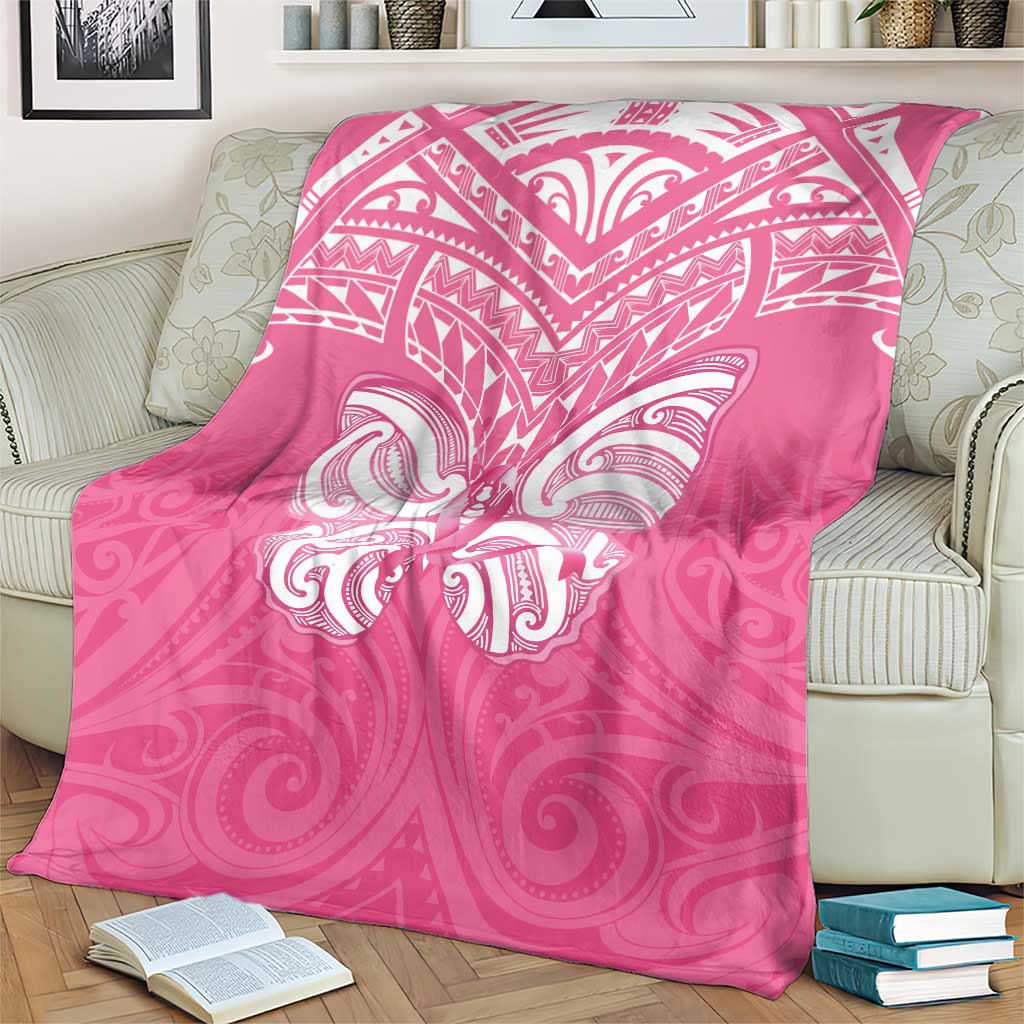 New Zealand Breast Cancer Awareness Blanket Maori Butterfly Pink Ribbon - Polynesian Pride