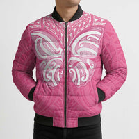 New Zealand Breast Cancer Awareness Bomber Puffer Jacket Maori Butterfly Pink Ribbon - Polynesian Pride