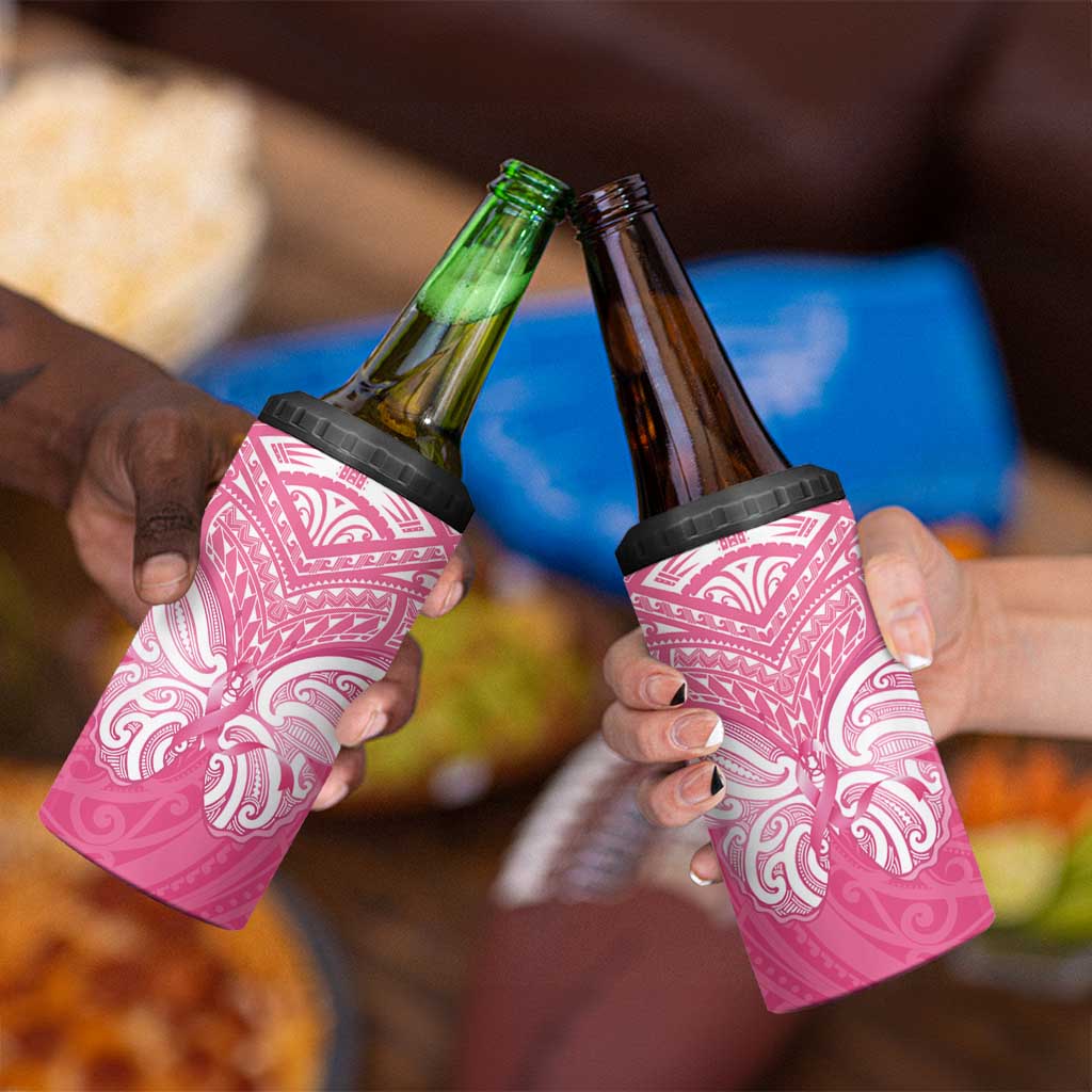 New Zealand Breast Cancer Awareness 4 in 1 Can Cooler Tumbler Maori Butterfly Pink Ribbon - Polynesian Pride
