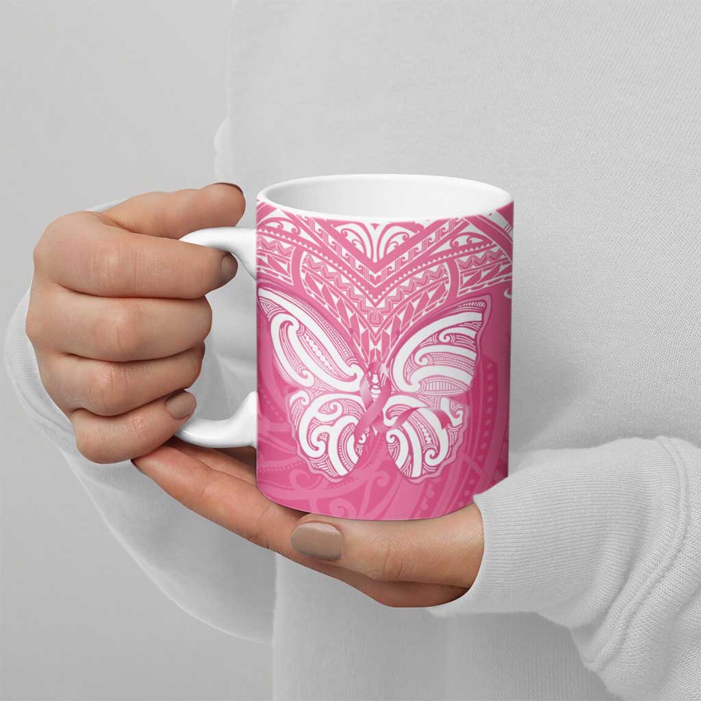 New Zealand Breast Cancer Awareness Ceramic Mug Maori Butterfly Pink Ribbon - Polynesian Pride