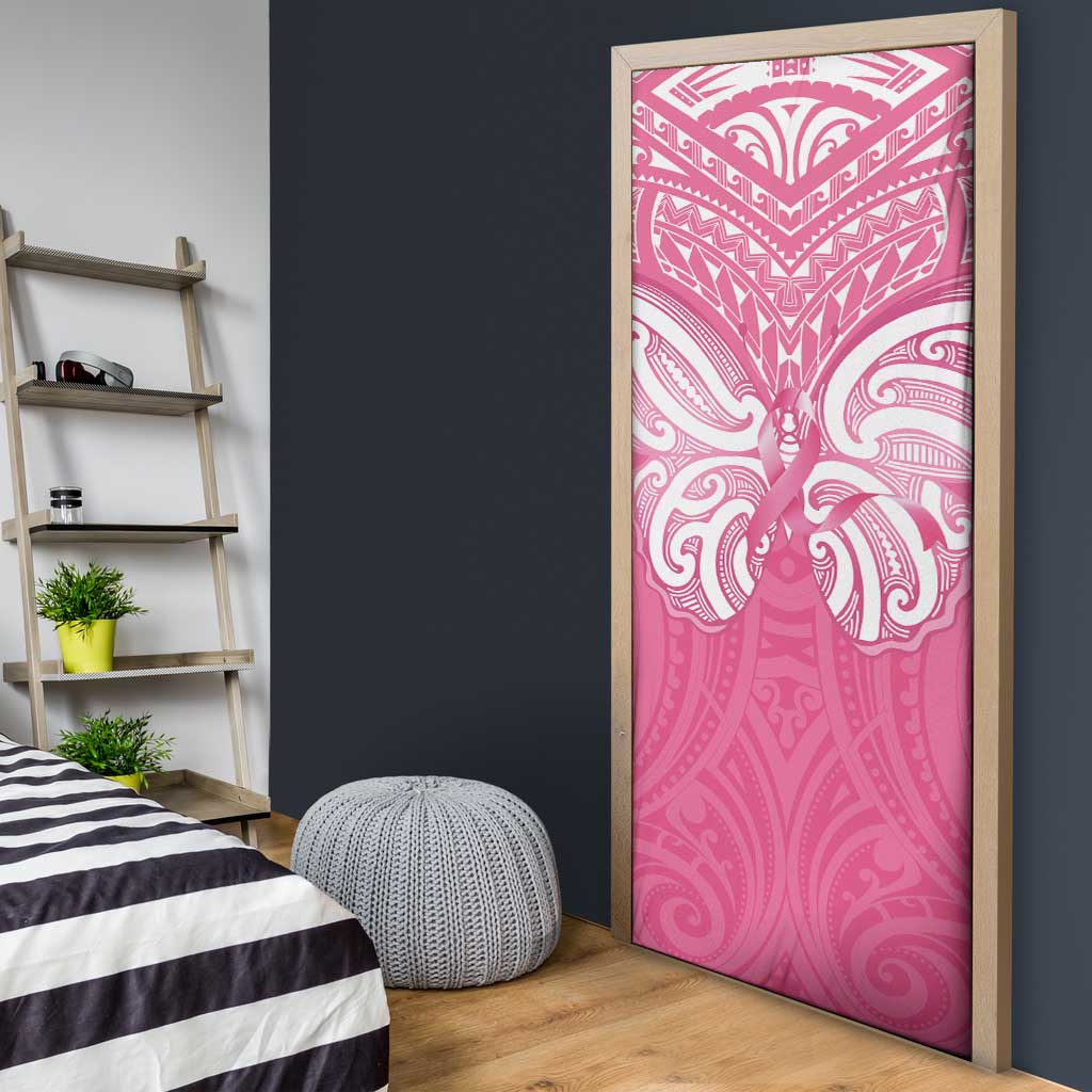 New Zealand Breast Cancer Awareness Door Cover Maori Butterfly Pink Ribbon - Polynesian Pride