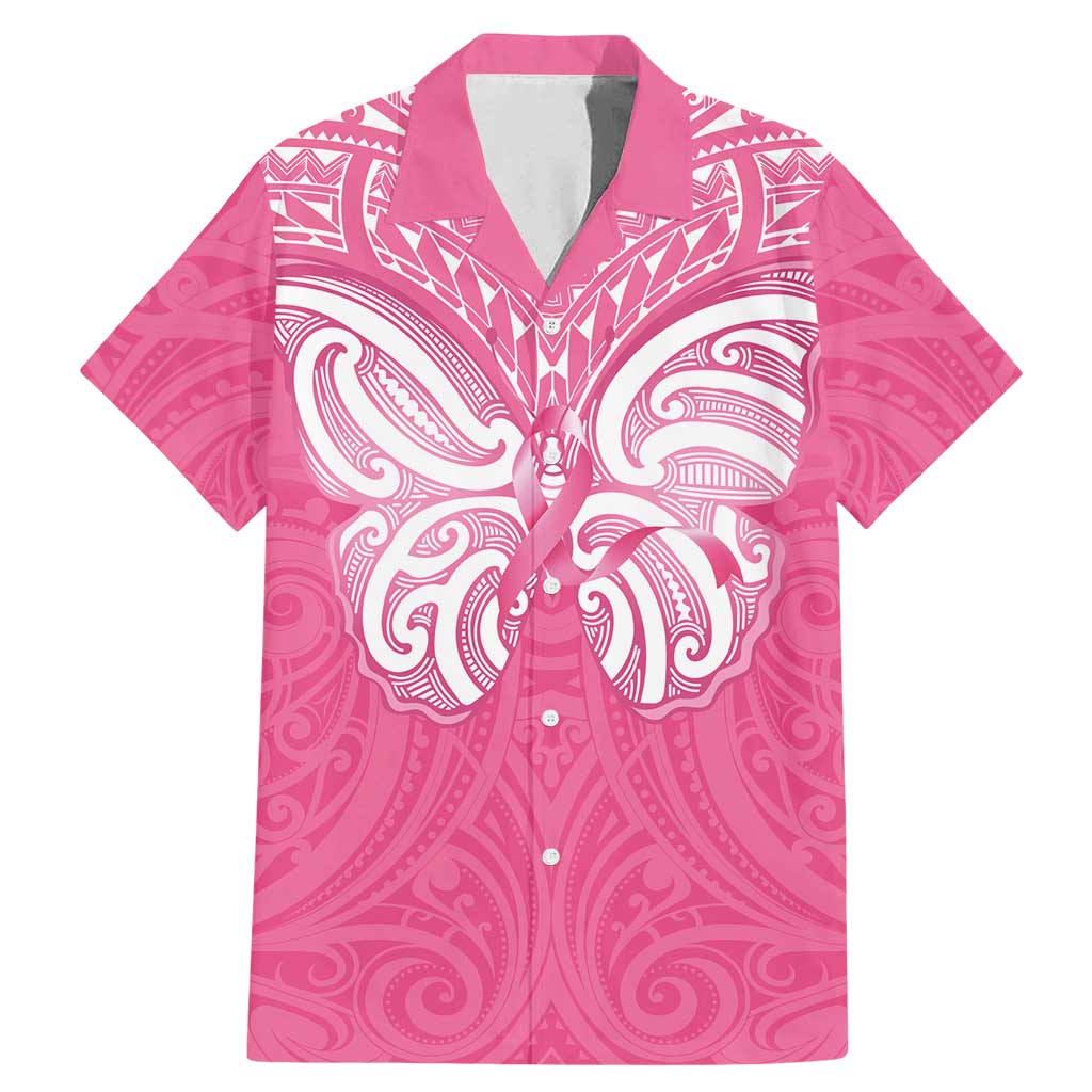 New Zealand Breast Cancer Awareness Family Matching Mermaid Dress and Hawaiian Shirt Maori Butterfly Pink Ribbon - Polynesian Pride