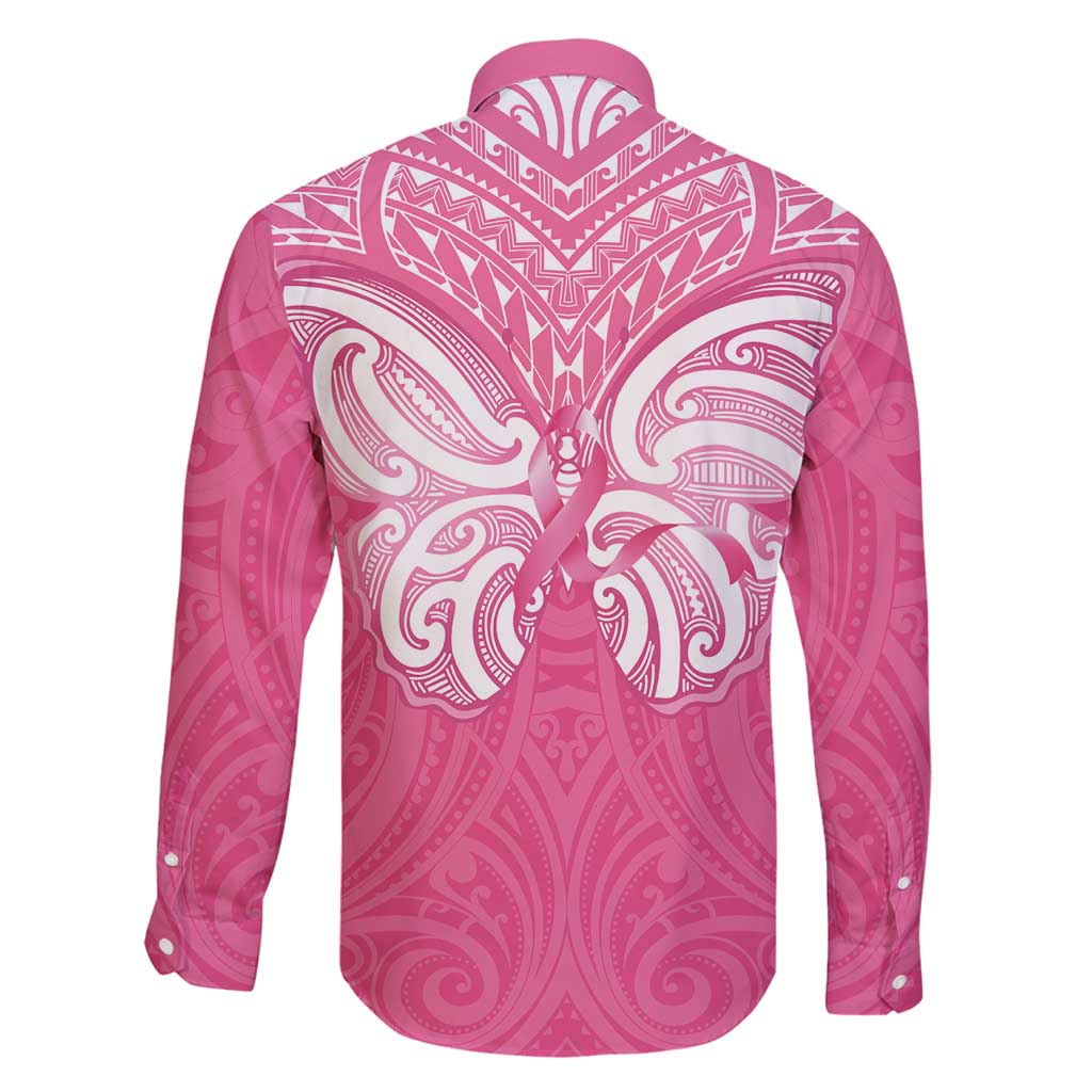 New Zealand Breast Cancer Awareness Family Matching Mermaid Dress and Hawaiian Shirt Maori Butterfly Pink Ribbon - Polynesian Pride