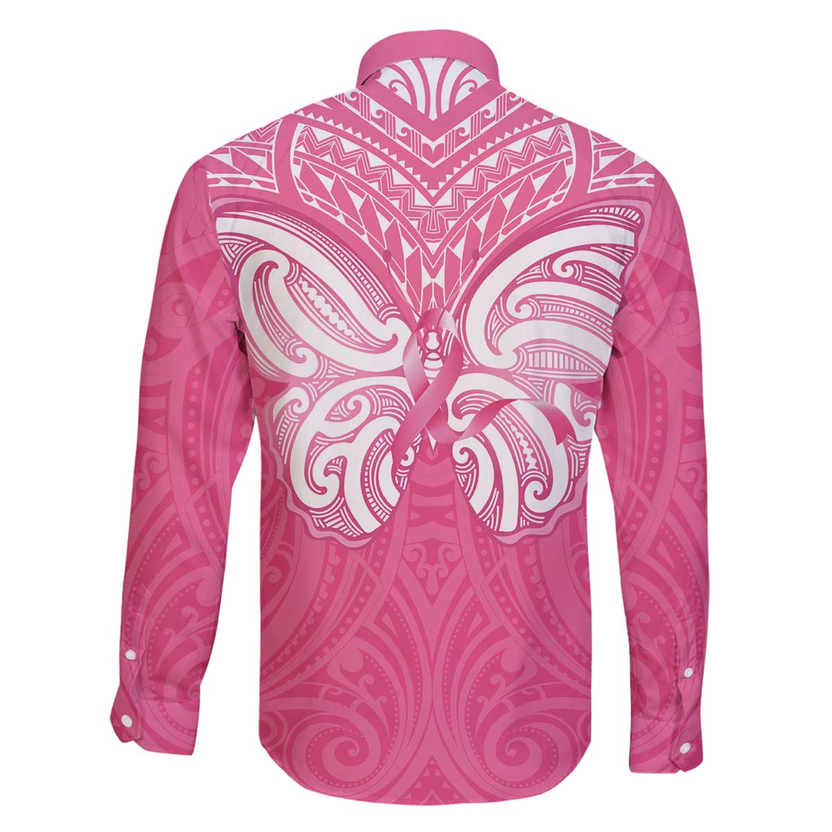 New Zealand Breast Cancer Awareness Family Matching Off The Shoulder Long Sleeve Dress and Hawaiian Shirt Maori Butterfly Pink Ribbon - Polynesian Pride