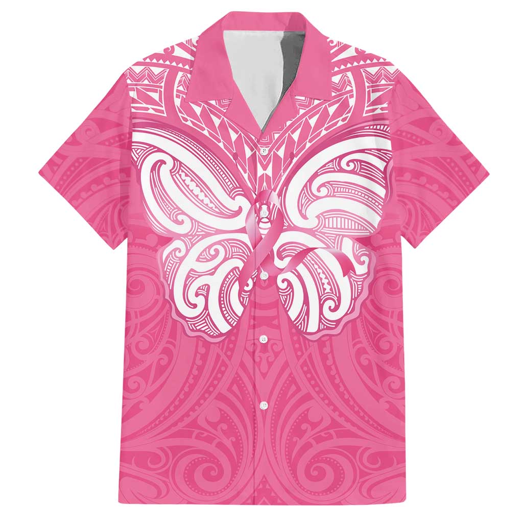 New Zealand Breast Cancer Awareness Family Matching Short Sleeve Bodycon Dress and Hawaiian Shirt Maori Butterfly Pink Ribbon - Polynesian Pride