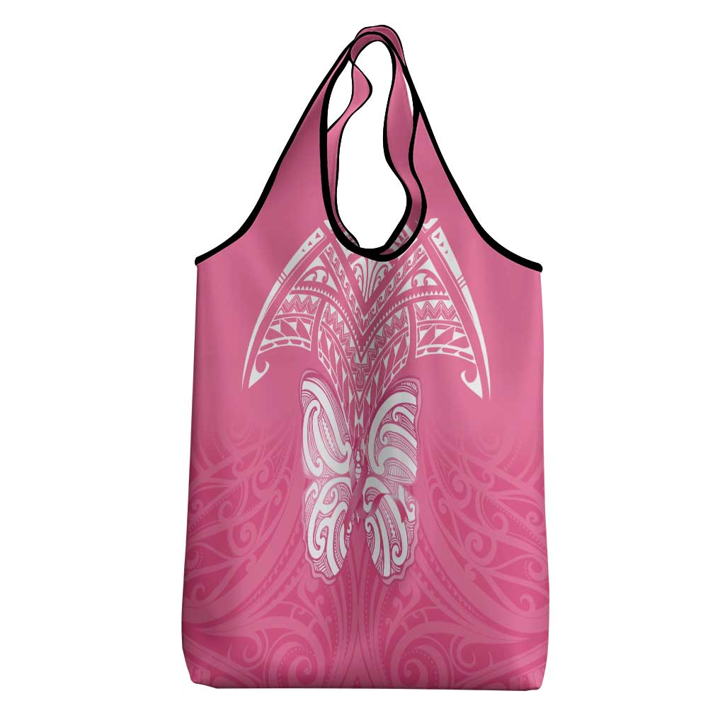 New Zealand Breast Cancer Awareness Grocery Bag Maori Butterfly Pink Ribbon - Polynesian Pride