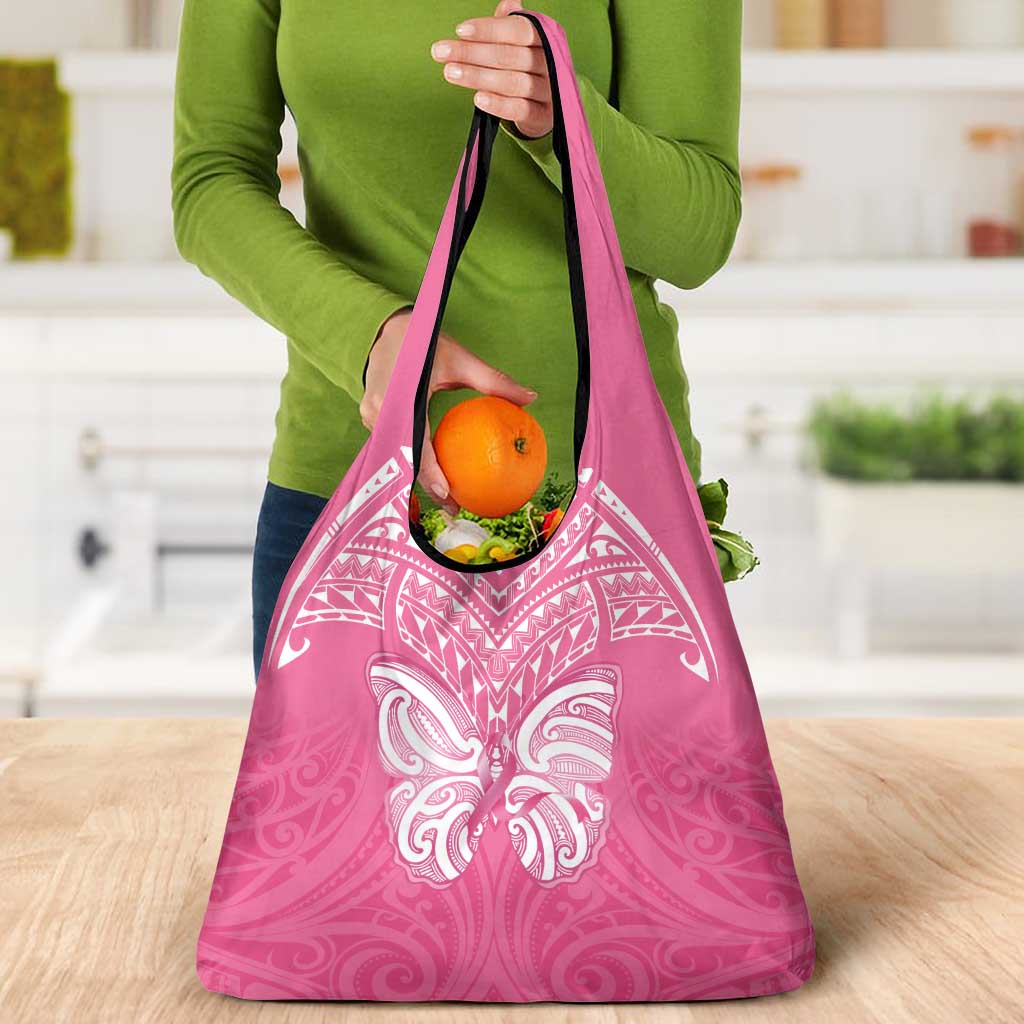 New Zealand Breast Cancer Awareness Grocery Bag Maori Butterfly Pink Ribbon - Polynesian Pride