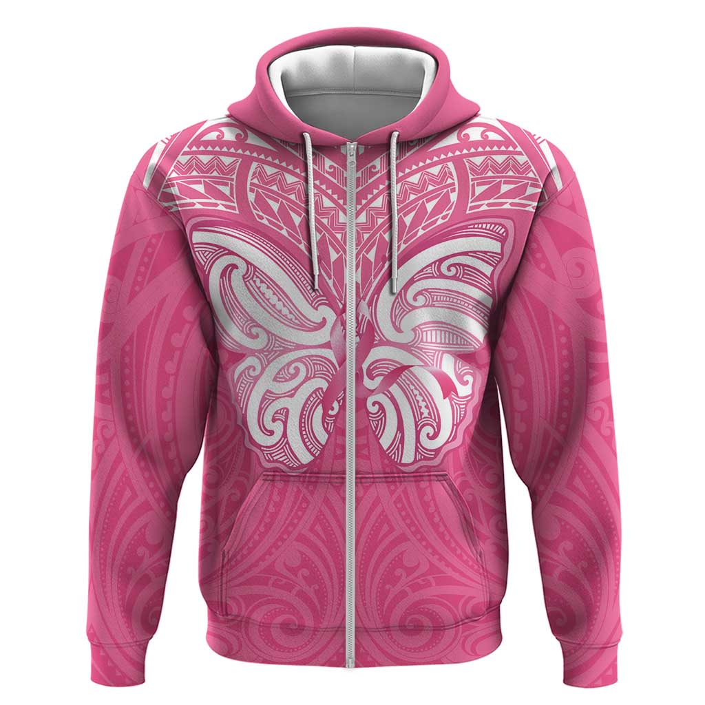 New Zealand Breast Cancer Awareness Hoodie Maori Butterfly Pink Ribbon - Polynesian Pride