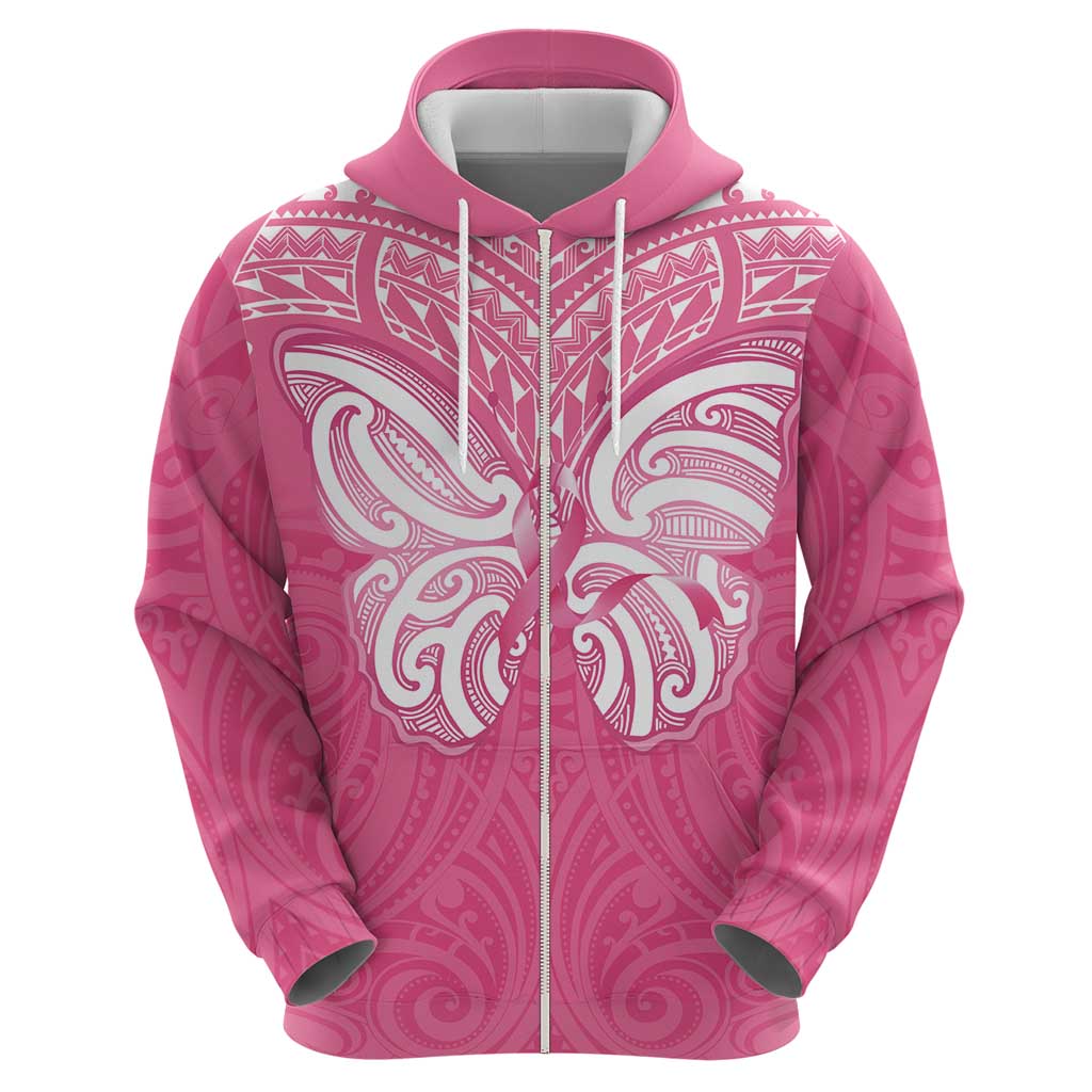 New Zealand Breast Cancer Awareness Hoodie Maori Butterfly Pink Ribbon - Polynesian Pride