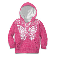 New Zealand Breast Cancer Awareness Kid Hoodie Maori Butterfly Pink Ribbon - Polynesian Pride