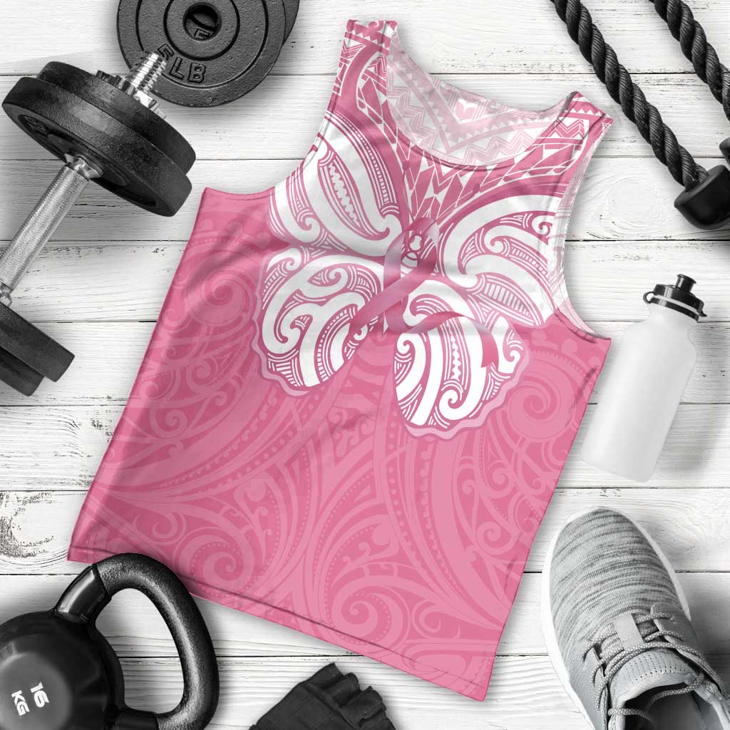 New Zealand Breast Cancer Awareness Men Tank Top Maori Butterfly Pink Ribbon - Polynesian Pride