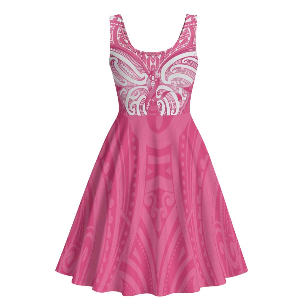 New Zealand Breast Cancer Awareness Midi Dress Maori Butterfly Pink Ribbon - Polynesian Pride