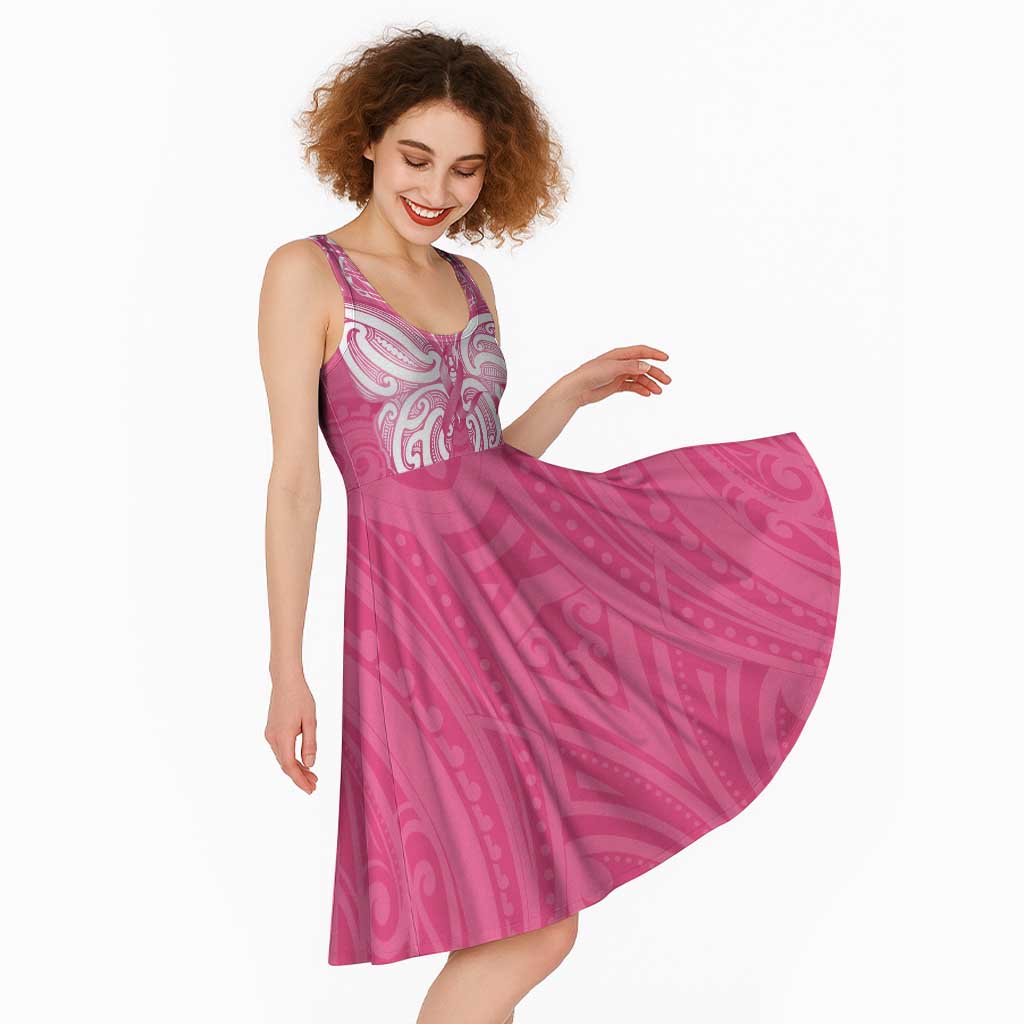 New Zealand Breast Cancer Awareness Midi Dress Maori Butterfly Pink Ribbon - Polynesian Pride