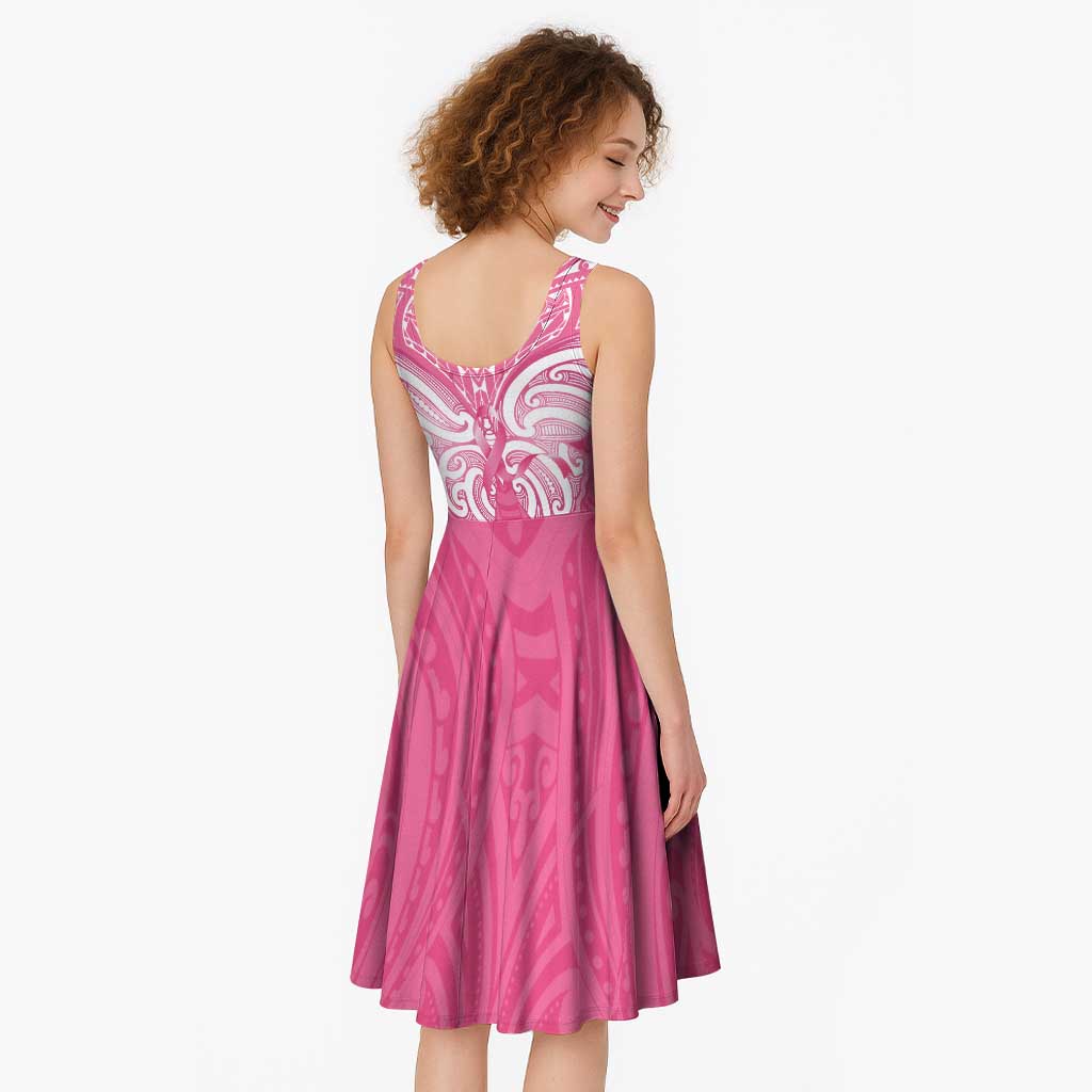 New Zealand Breast Cancer Awareness Midi Dress Maori Butterfly Pink Ribbon - Polynesian Pride