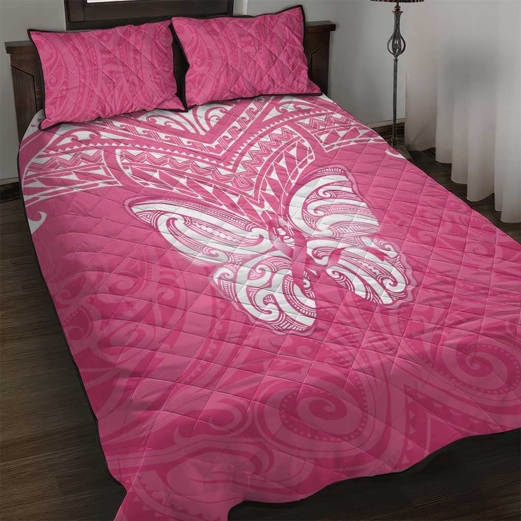 New Zealand Breast Cancer Awareness Quilt Bed Set Maori Butterfly Pink Ribbon - Polynesian Pride