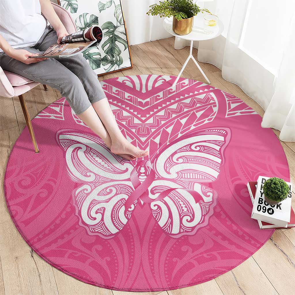 New Zealand Breast Cancer Awareness Round Carpet Maori Butterfly Pink Ribbon - Polynesian Pride
