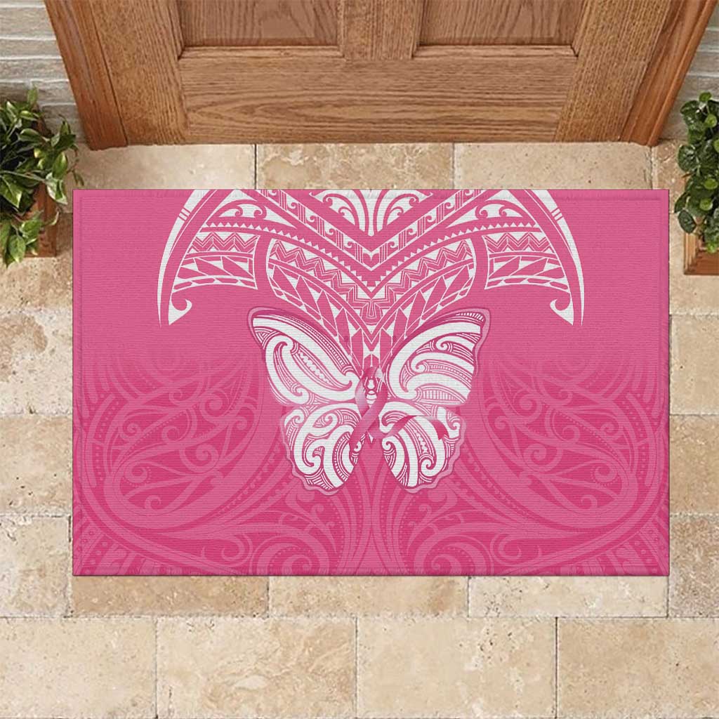 New Zealand Breast Cancer Awareness Rubber Doormat Maori Butterfly Pink Ribbon - Polynesian Pride