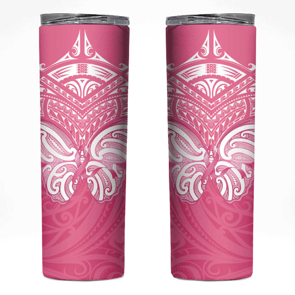 New Zealand Breast Cancer Awareness Skinny Tumbler Maori Butterfly Pink Ribbon - Polynesian Pride