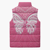 New Zealand Breast Cancer Awareness Sleeveless Puffer Jacket Maori Butterfly Pink Ribbon - Polynesian Pride