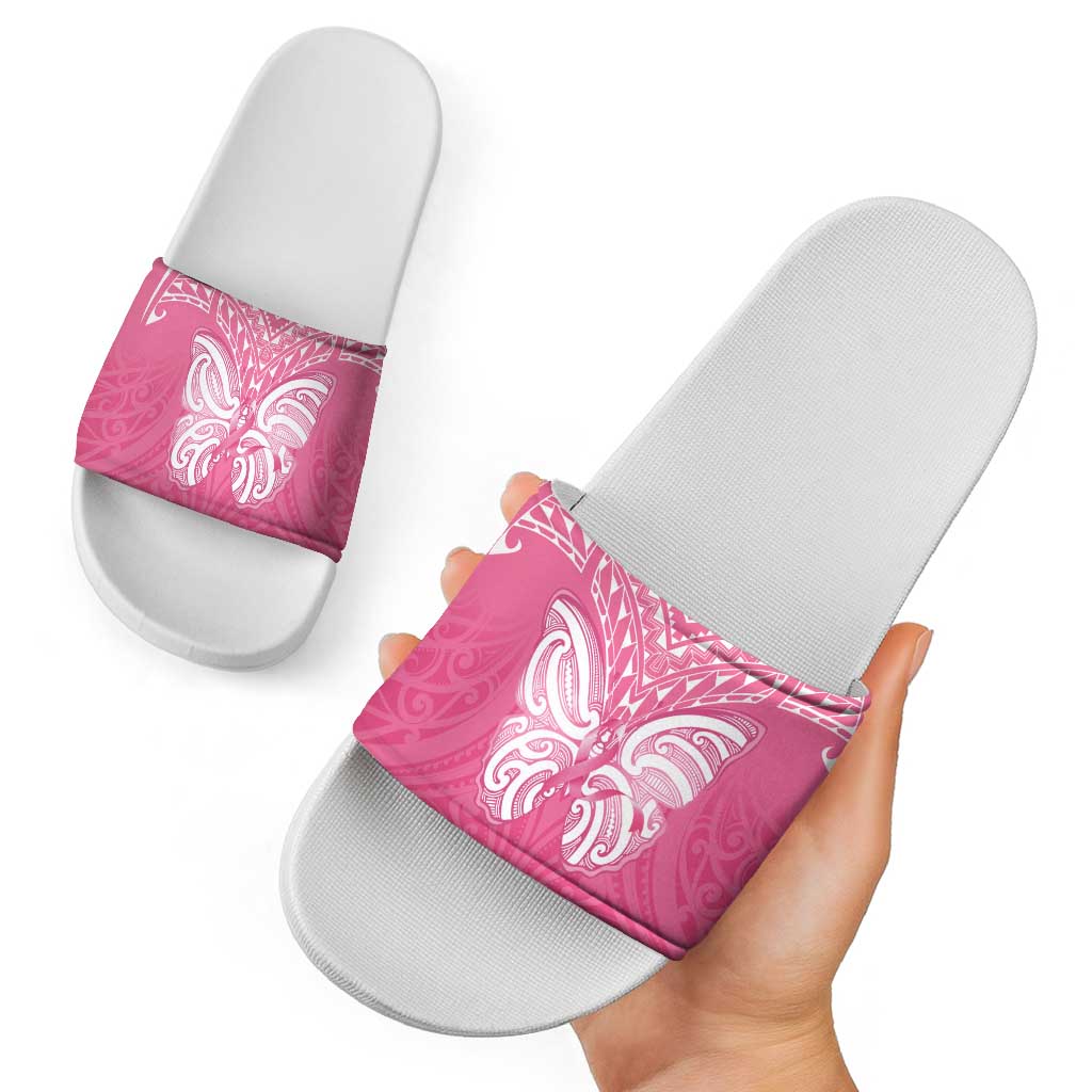 New Zealand Breast Cancer Awareness Slide Sandals Maori Butterfly Pink Ribbon - Polynesian Pride