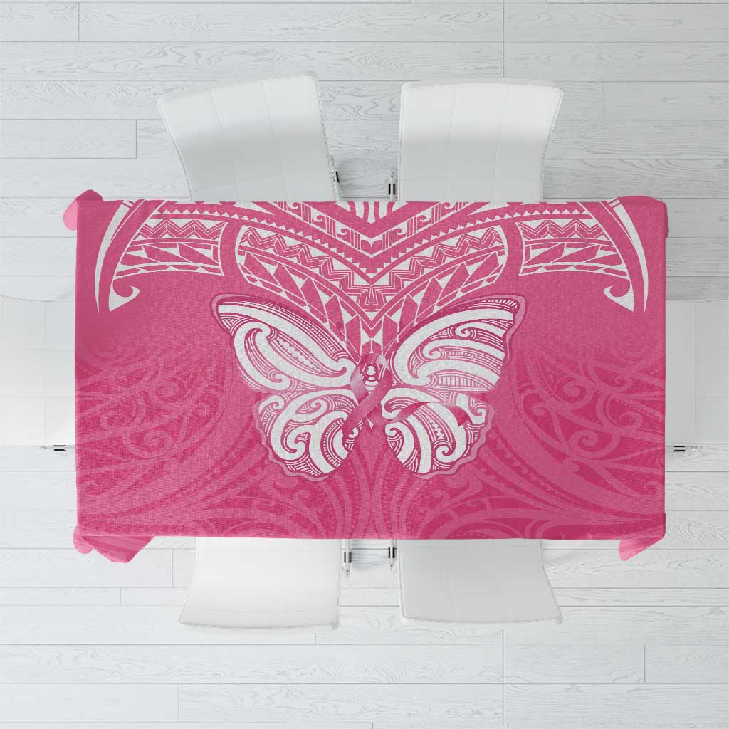 New Zealand Breast Cancer Awareness Tablecloth Maori Butterfly Pink Ribbon - Polynesian Pride