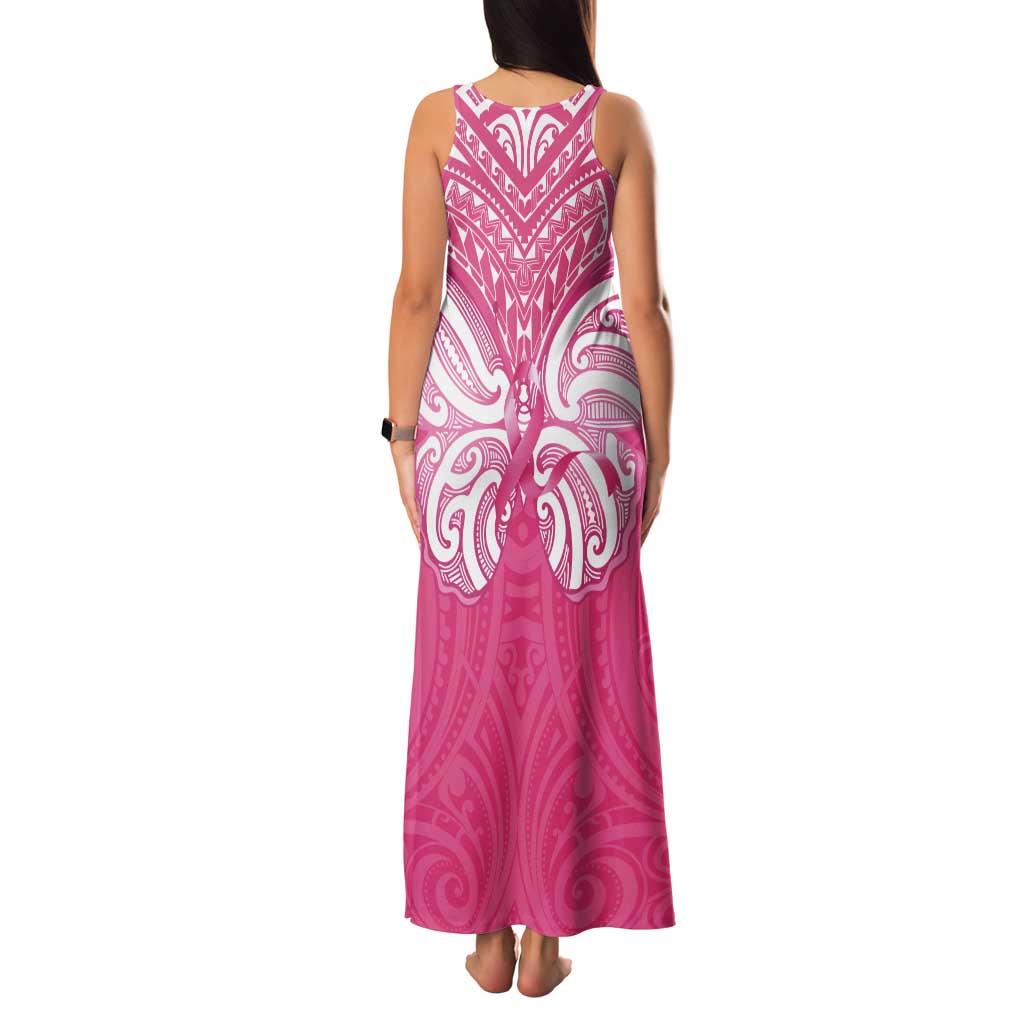 New Zealand Breast Cancer Awareness Tank Maxi Dress Maori Butterfly Pink Ribbon - Polynesian Pride