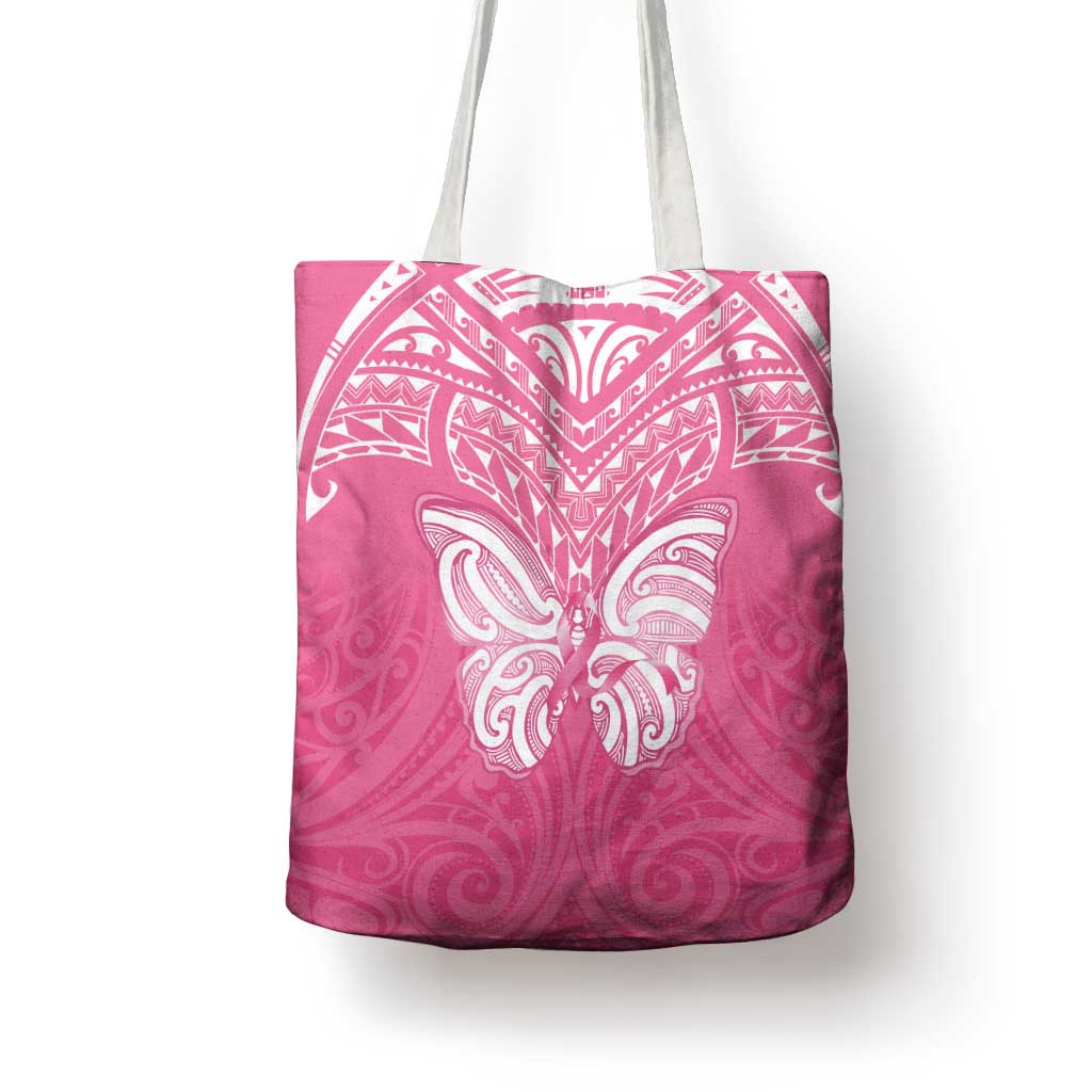 New Zealand Breast Cancer Awareness Tote Bag Maori Butterfly Pink Ribbon - Polynesian Pride