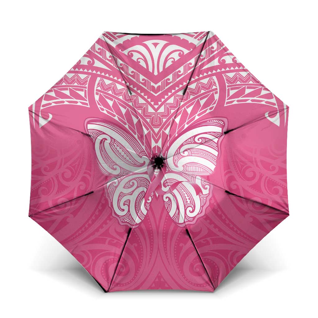 New Zealand Breast Cancer Awareness Umbrella Maori Butterfly Pink Ribbon - Polynesian Pride