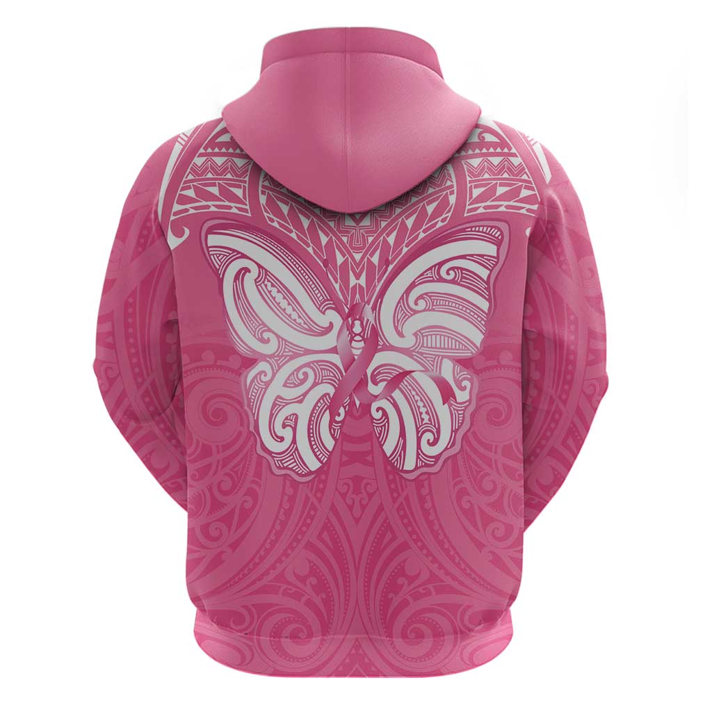 New Zealand Breast Cancer Awareness Zip Hoodie Maori Butterfly Pink Ribbon - Polynesian Pride