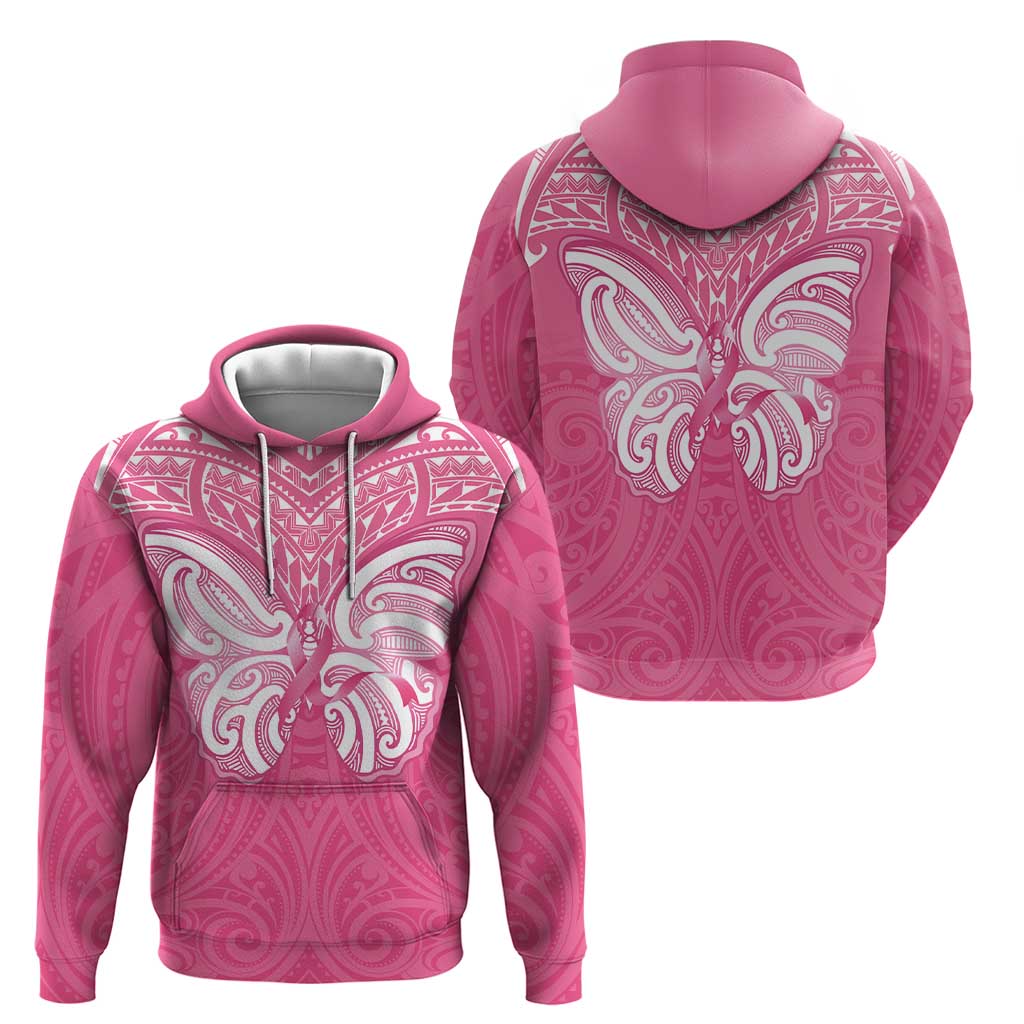 New Zealand Breast Cancer Awareness Zip Hoodie Maori Butterfly Pink Ribbon - Polynesian Pride