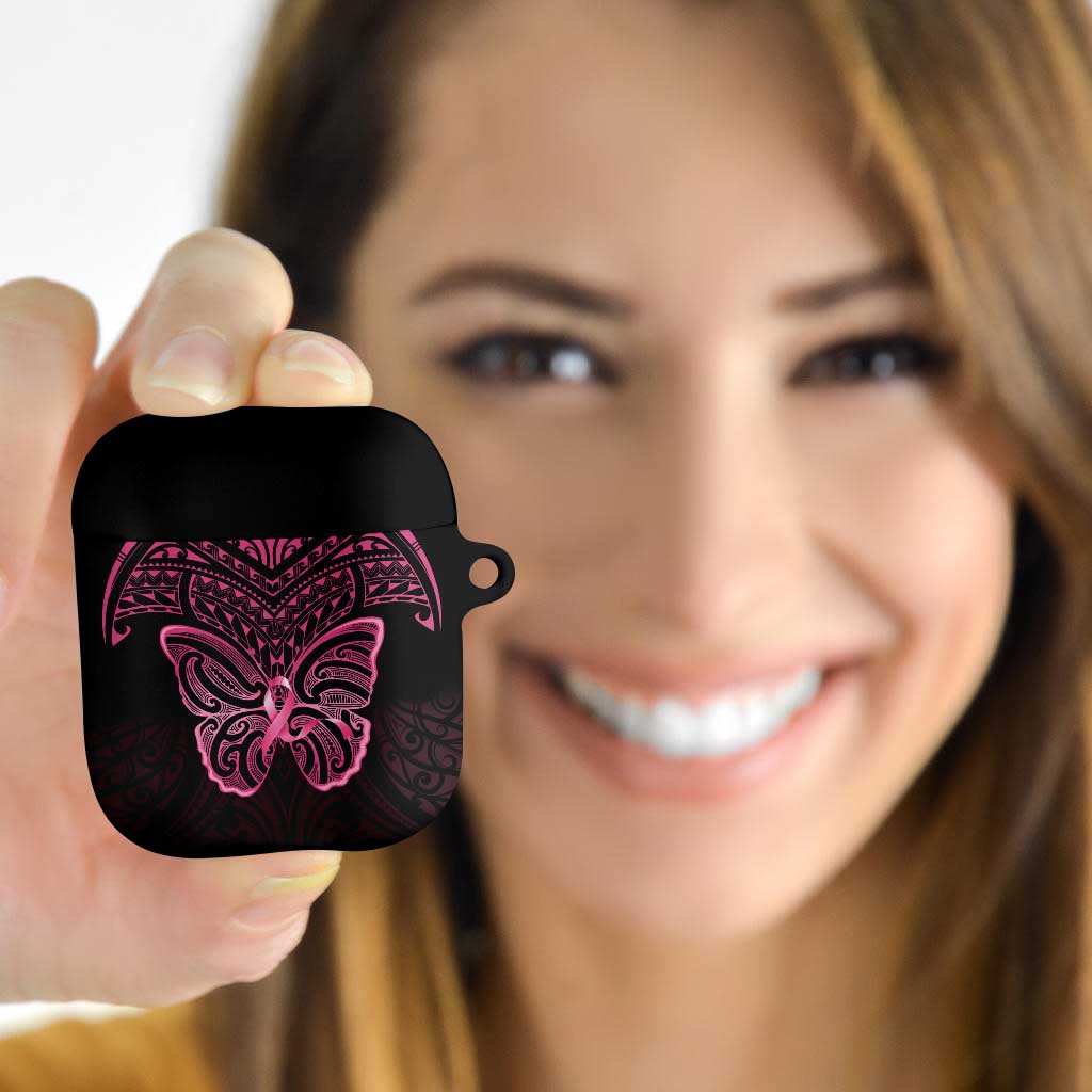 New Zealand Breast Cancer Awareness AirPods Case Maori Butterfly Pink Ribbon Black Version - Polynesian Pride