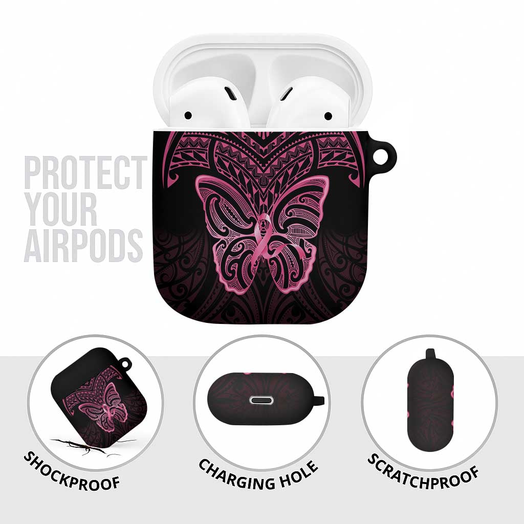 New Zealand Breast Cancer Awareness AirPods Case Maori Butterfly Pink Ribbon Black Version - Polynesian Pride