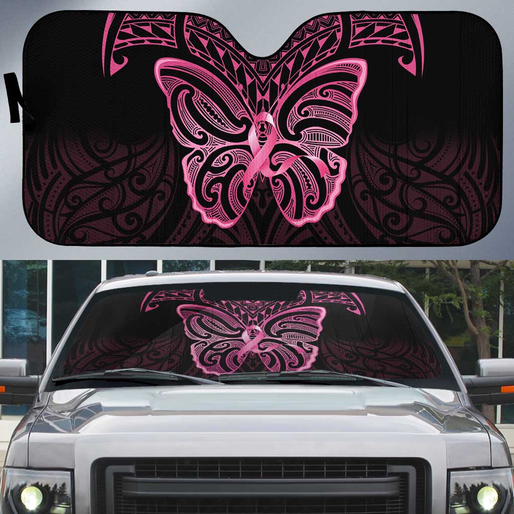 New Zealand Breast Cancer Awareness Auto Sun Shade Maori Butterfly Pink Ribbon Black Version - Polynesian Pride