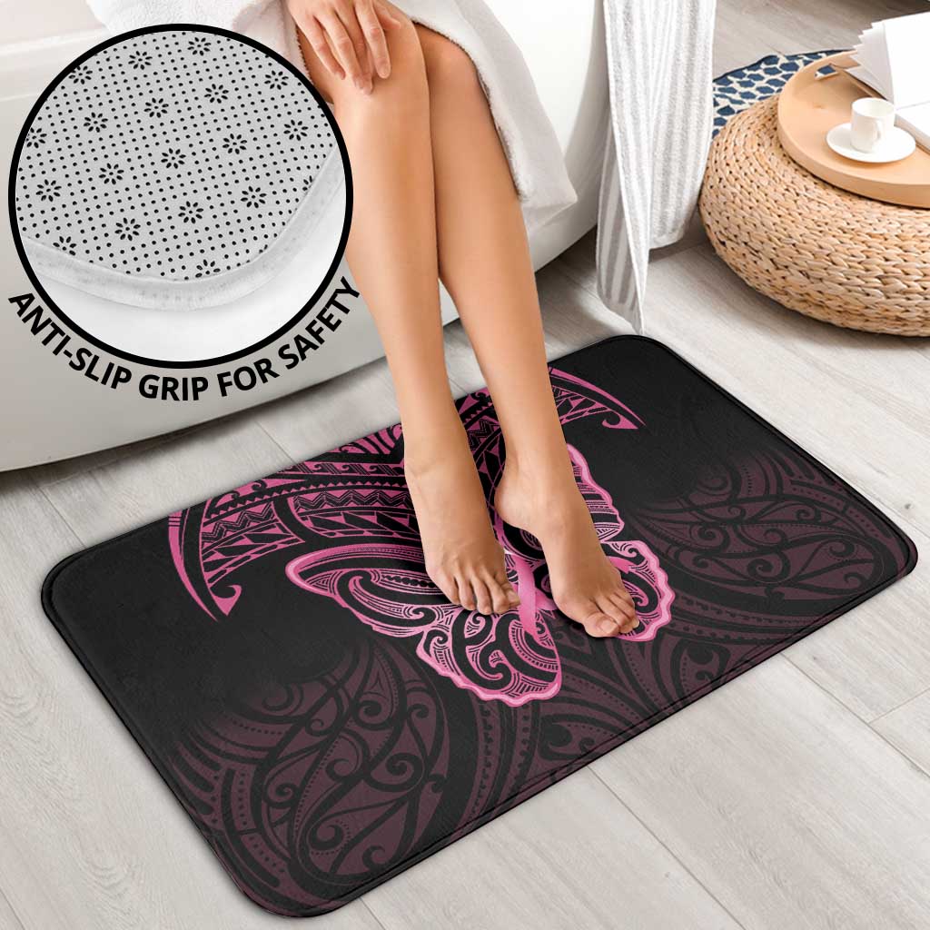 New Zealand Breast Cancer Awareness Bathroom Set Maori Butterfly Pink Ribbon Black Version - Polynesian Pride