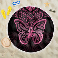 New Zealand Breast Cancer Awareness Beach Blanket Maori Butterfly Pink Ribbon Black Version - Polynesian Pride
