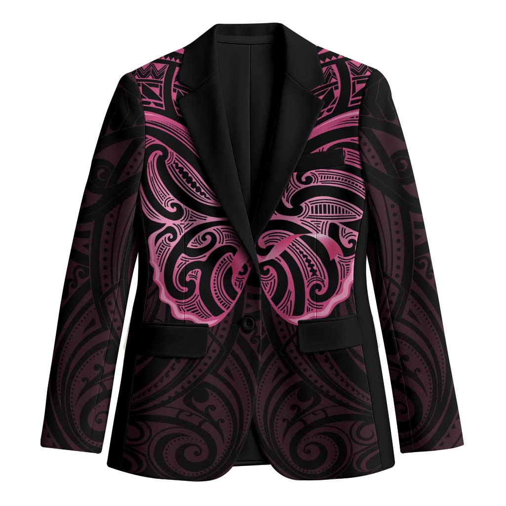 New Zealand Breast Cancer Awareness Blazer Maori Butterfly Pink Ribbon Black Version - Polynesian Pride
