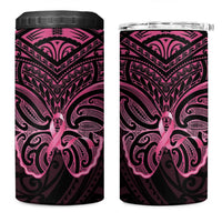 New Zealand Breast Cancer Awareness 4 in 1 Can Cooler Tumbler Maori Butterfly Pink Ribbon Black Version - Polynesian Pride