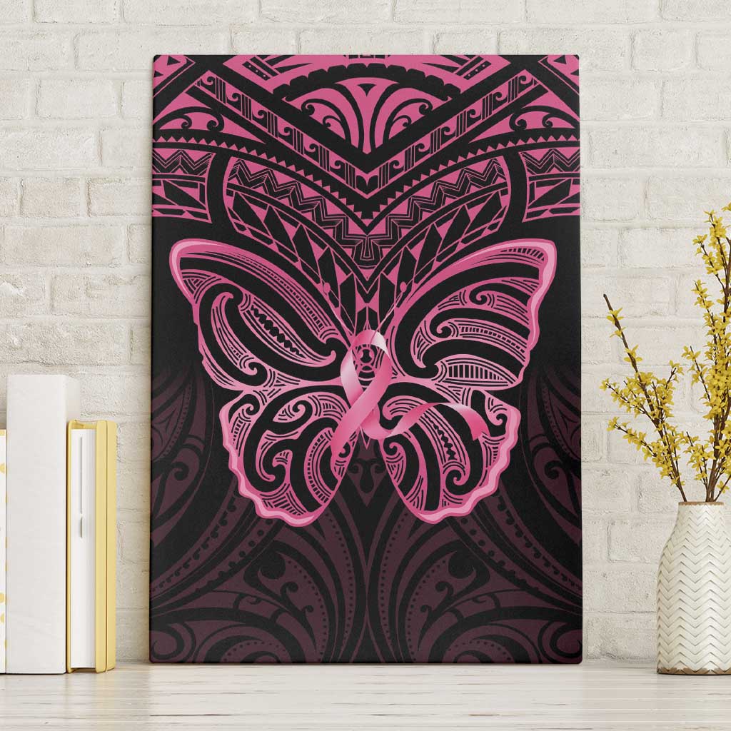 New Zealand Breast Cancer Awareness Canvas Wall Art Maori Butterfly Pink Ribbon Black Version - Polynesian Pride