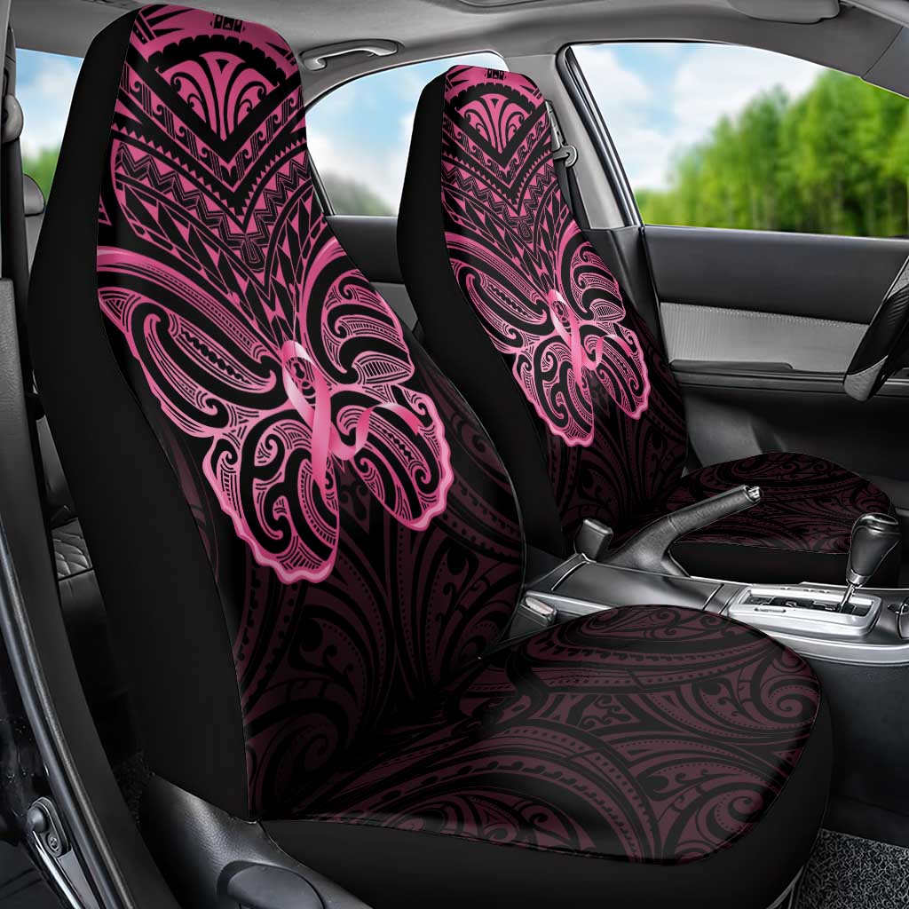 New Zealand Breast Cancer Awareness Car Seat Cover Maori Butterfly Pink Ribbon Black Version - Polynesian Pride