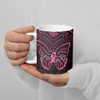 New Zealand Breast Cancer Awareness Ceramic Mug Maori Butterfly Pink Ribbon Black Version - Polynesian Pride