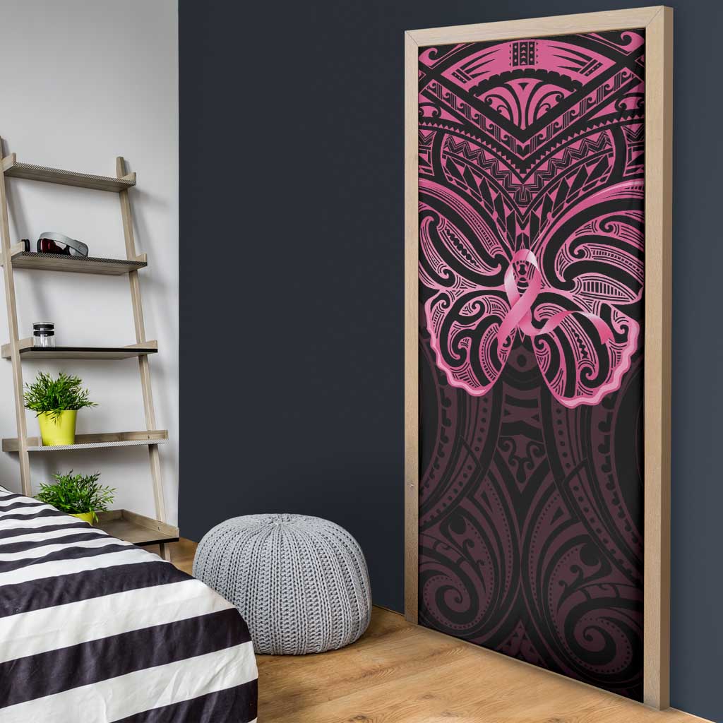 New Zealand Breast Cancer Awareness Door Cover Maori Butterfly Pink Ribbon Black Version - Polynesian Pride