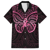 New Zealand Breast Cancer Awareness Family Matching Summer Maxi Dress and Hawaiian Shirt Maori Butterfly Pink Ribbon Black Version - Polynesian Pride