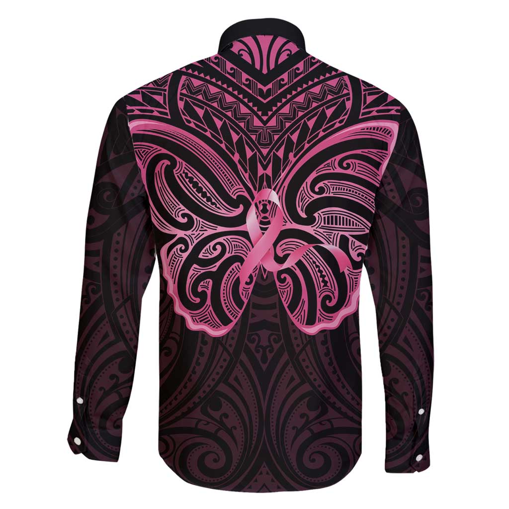 New Zealand Breast Cancer Awareness Family Matching Summer Maxi Dress and Hawaiian Shirt Maori Butterfly Pink Ribbon Black Version - Polynesian Pride