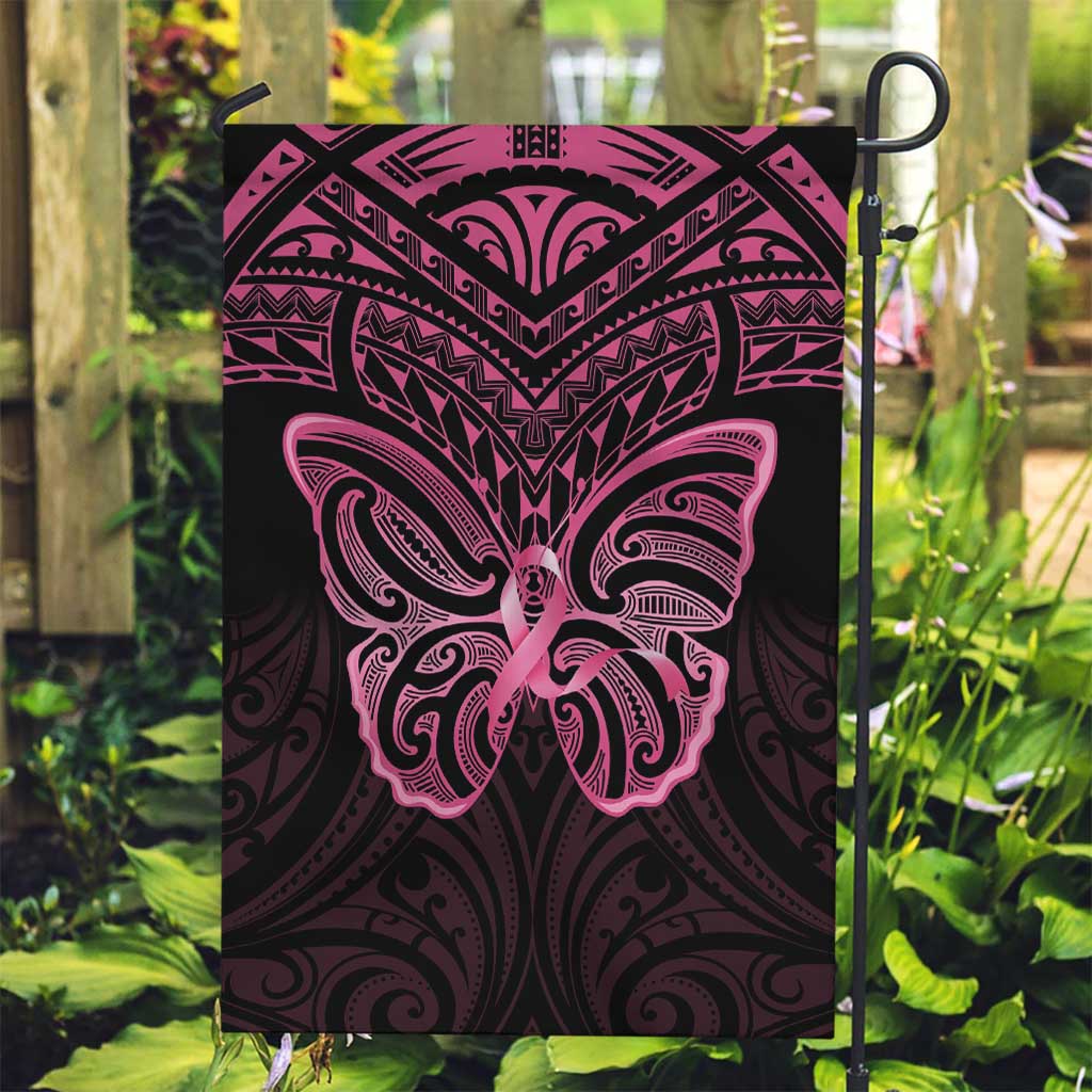 New Zealand Breast Cancer Awareness Garden Flag Maori Butterfly Pink Ribbon Black Version - Polynesian Pride