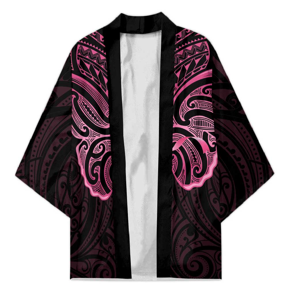 New Zealand Breast Cancer Awareness Kimono Maori Butterfly Pink Ribbon Black Version - Polynesian Pride