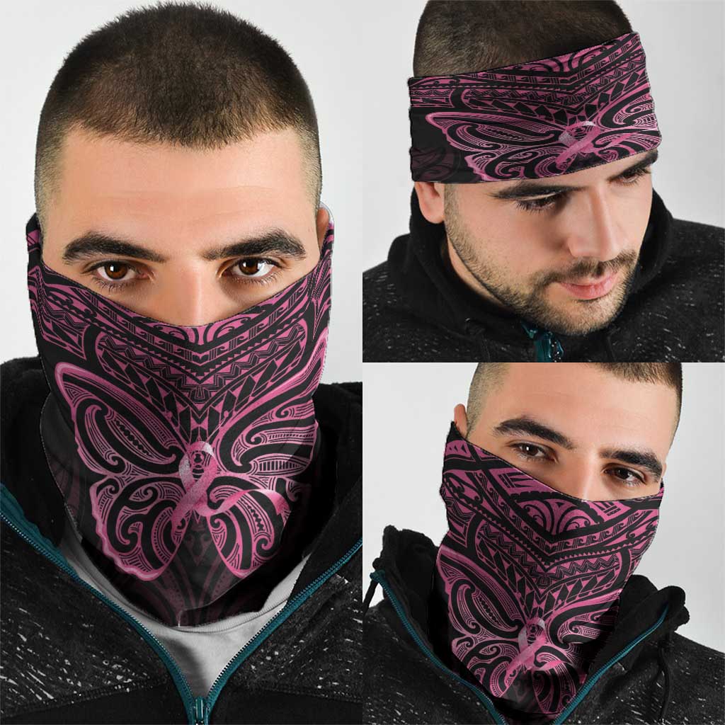 New Zealand Breast Cancer Awareness Neck Gaiter Maori Butterfly Pink Ribbon Black Version - Polynesian Pride