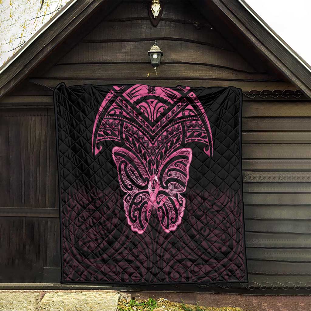 New Zealand Breast Cancer Awareness Quilt Maori Butterfly Pink Ribbon Black Version - Polynesian Pride